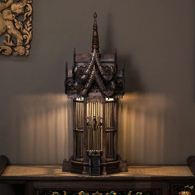 

Yili South East Asia style solid wood house Thai foyer decorative lamps ornaments Thai club soft desk lamp