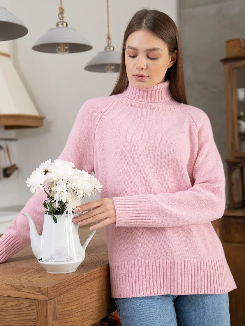 

FDYOUI Sweaters Women's Turtleneck Long Sleeve Solid Knit Pullovers Female Autumn Winter Casual Loose Knitwear Tops Streetwear