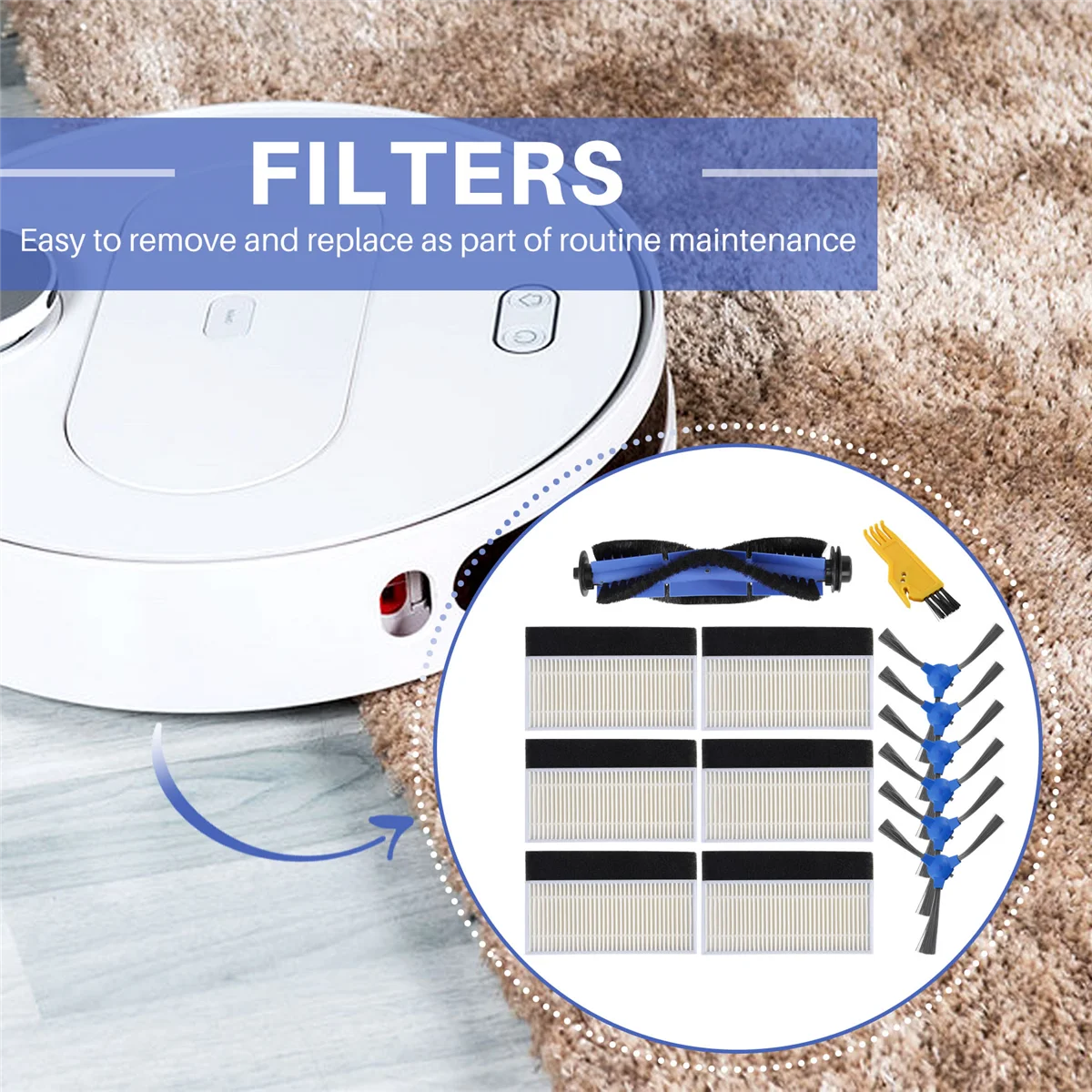 Kit de Substituição Compatível com Robovac 11S, Robovac 30, 30C, 15C, 12 Acessórios, Filtros de Vácuo, Lateral