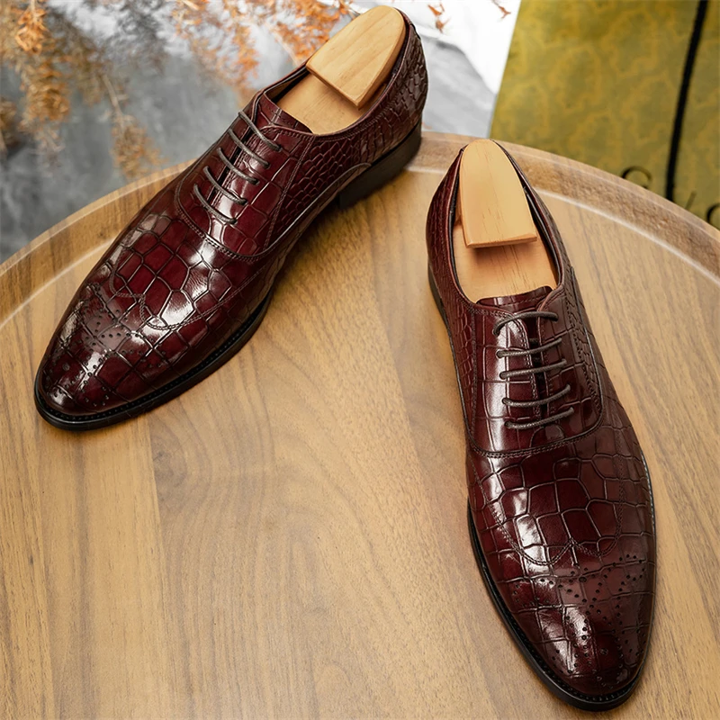 

New British Brogue Business Dress Leather Shoes Men Luxury Party Genuine Leather Formal Wedding Derby Oxford Office Male Shoes