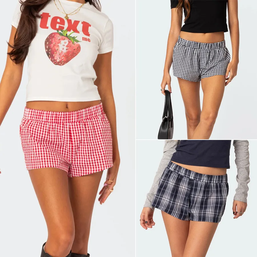 

New Spring Summer Casual Women's Shorts Checkered Beach Pants INS Trendy Loose Home Women's Wear