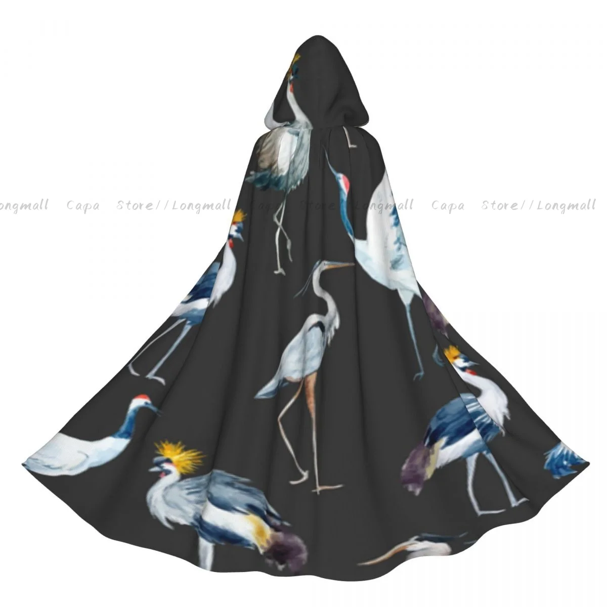 Cosplay Medieval Costumes African Crane Pattern Hooded Cloak Capes Long Robes Jackets Coat Carnival