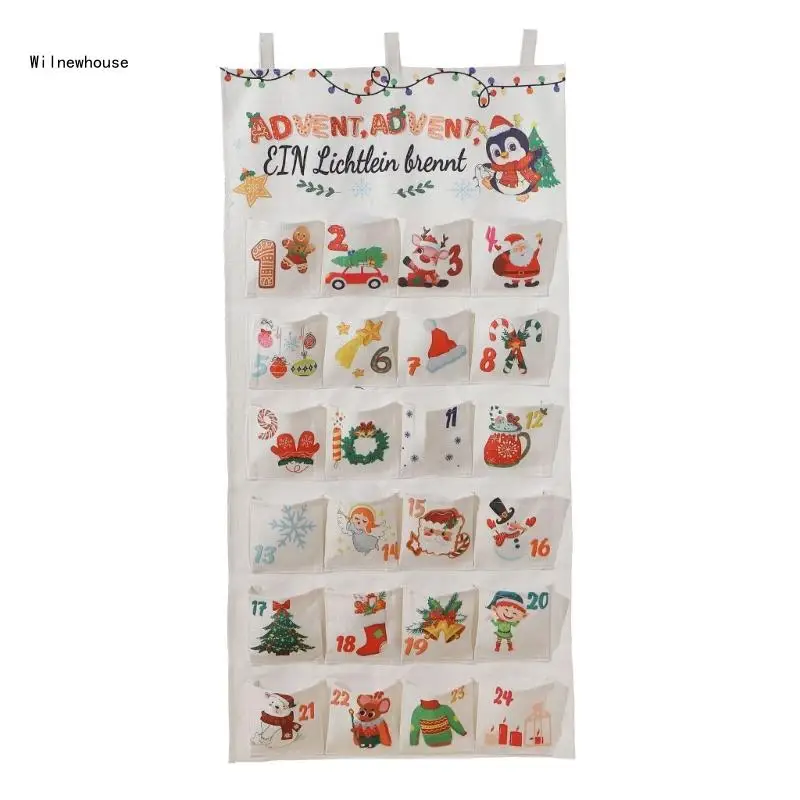 

Countdown Calendar with 24 Fillable Pocket Canvas Present Bag for Christmas Decoration Holiday Wall Hanging Ornament Dropship