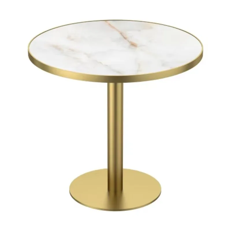 31.5-Inch round tulip-shaped outdoor dining table with sintered stone imitation marble surface, stainless steel base, waterproof