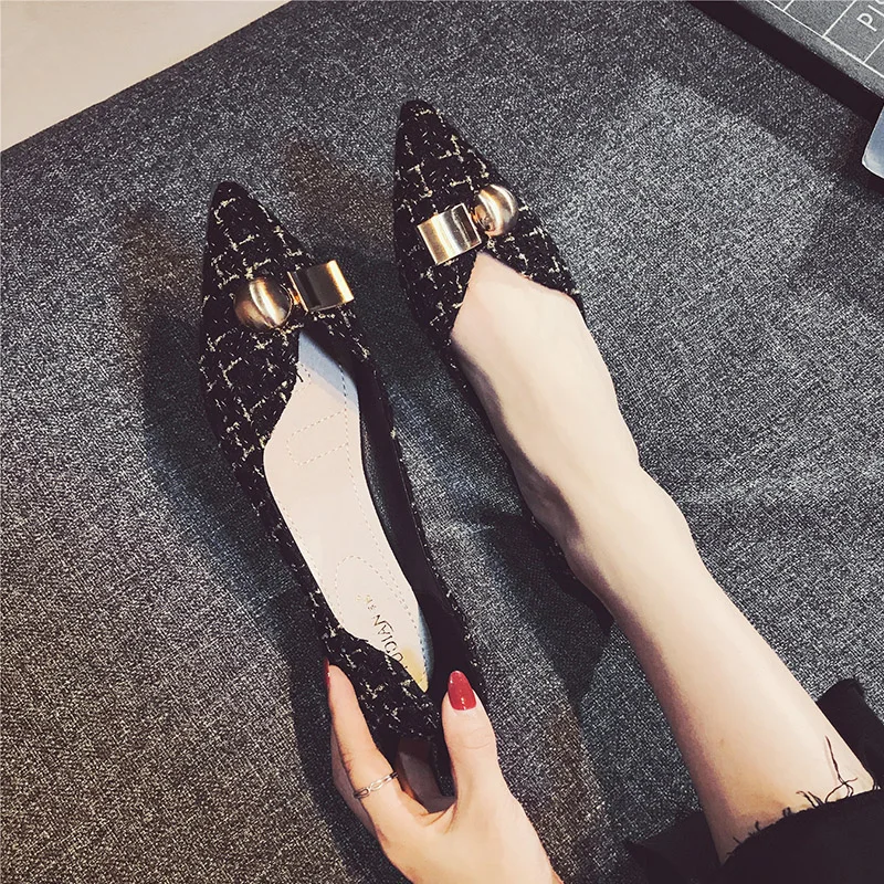 

Весна и осень 202, новая модная универсальная повседневная женская обувь большого размера с острым носком и плоской подошвой