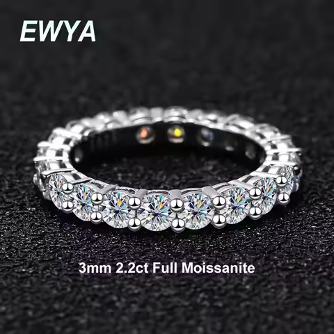 EWYA Luxury 2.2cttw 3mm Moissanite Full Enternity Diamond Engagement Ring For Women S925 Silver Wedding Band Rings Fine Jewelry