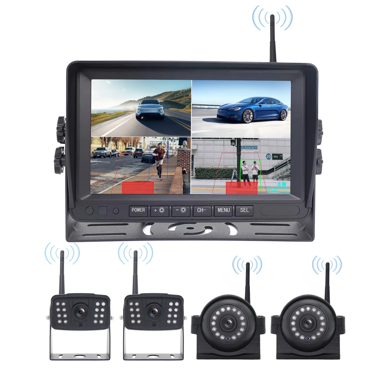 AI BSD Digital Wireless Backup Camera System Kit  Wireless Reverse Rear Side View Camera 7inch Lcd Wireless Monitor for Rv Truck