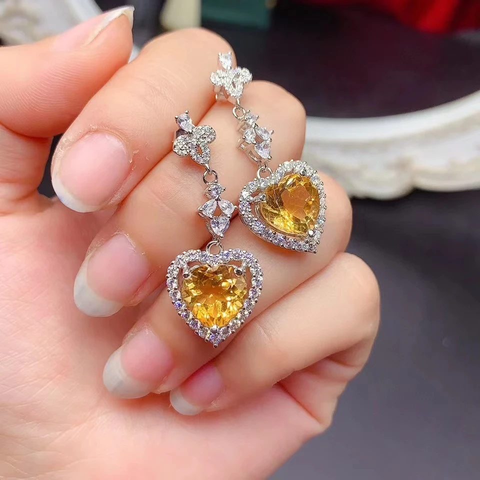 Luxury Sterling Silver Citrine Drop Earrings for Party 10mm VVS Grade Natural Citrine 925 Silver Jewelry with Gold Plated