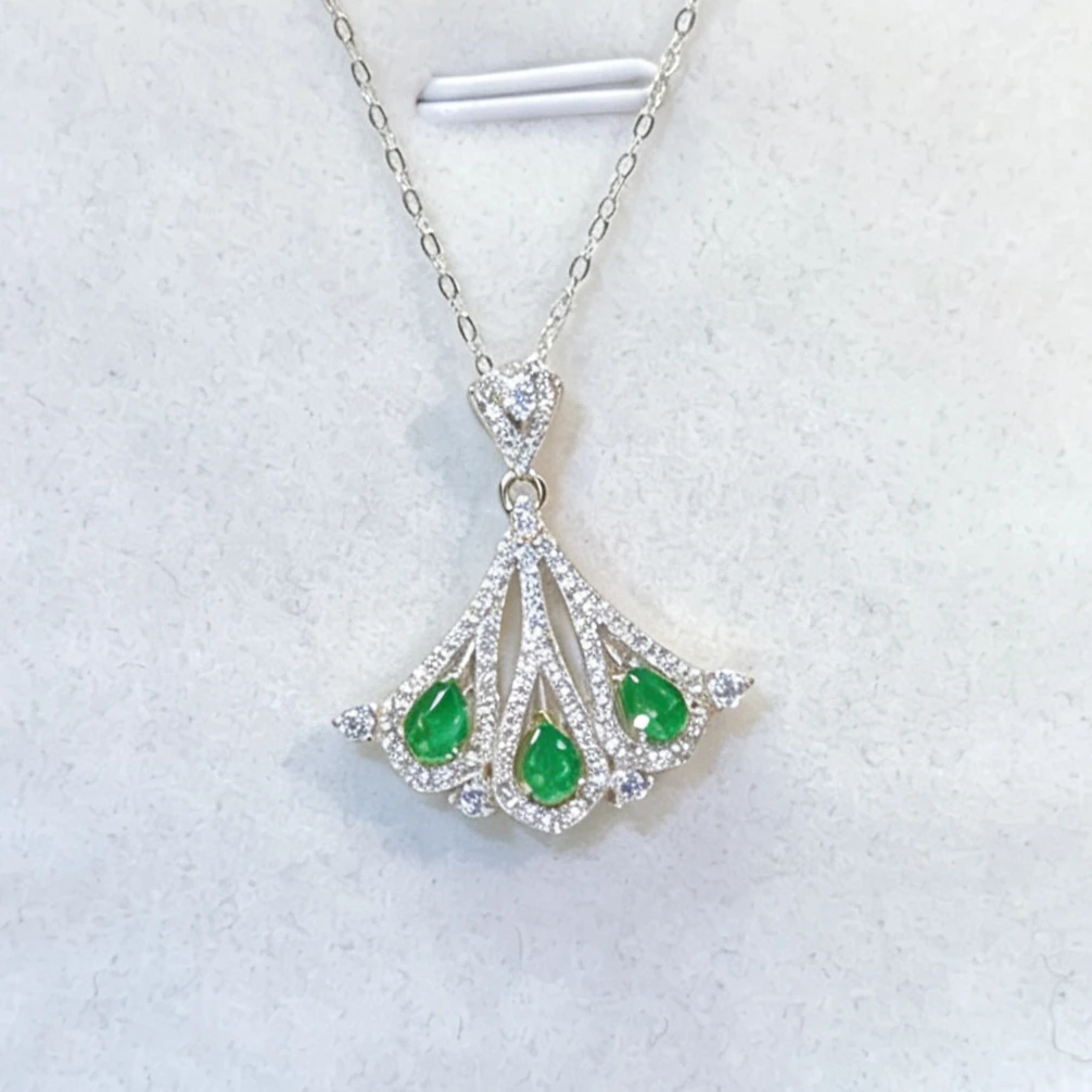 925 Silver Natural Emerald Pendant with Jewelry Certificate 3x4mm Genuine Emerald Jewelry Delicate Green Gemstone Pendant