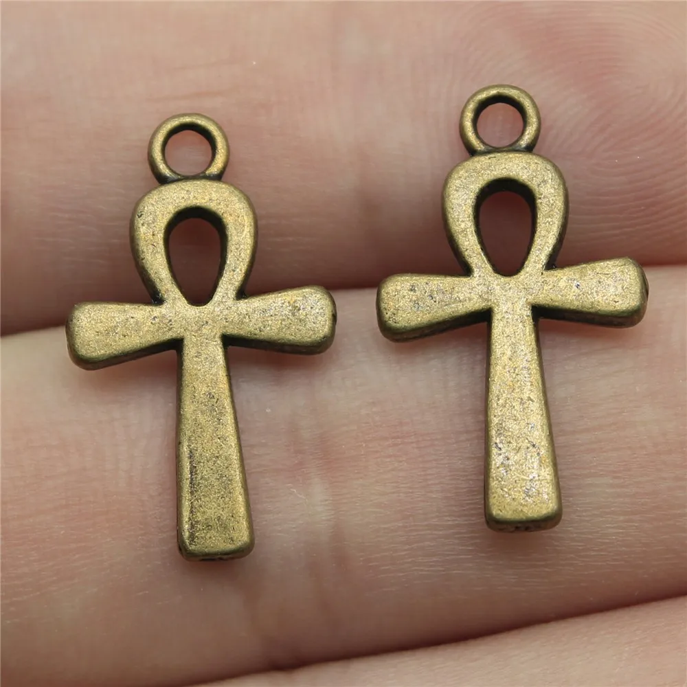IFOCUS 10pcs/Lot Life Key Ankh Cross Charms For DIY Jewelry Making Zinc Alloy 22x13mm/0.87x0.51inch