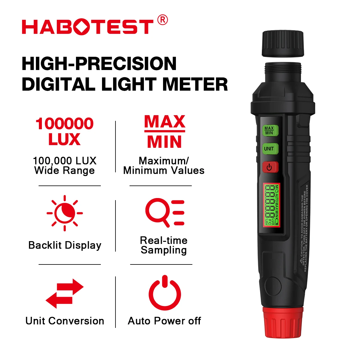 HABOTEST HT63 Mini Digital Lux Meter Digital Luxmeter LCD Display Light Meter Environmental Testing Illuminometer