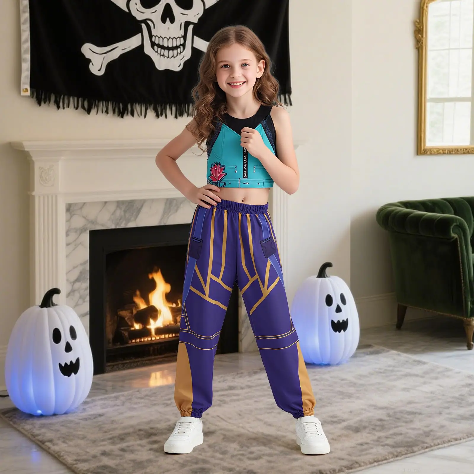 Girls Pop Singer Costume Halloween K-Pop Demon Costume Singer Hunter Outfit Halloween Cosplay Props 3-14 Years