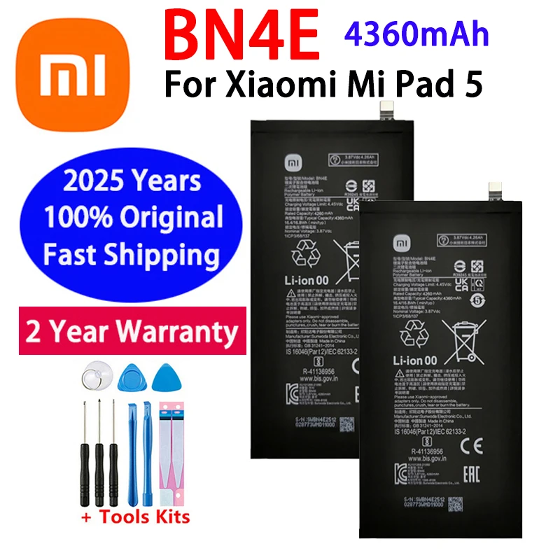 

2025 лет, 100% оригинальная сменная батарея BN4E Xiao Mi, 4360 мАч, для XiaoMi Mi Pad 5, Pad5, аккумуляторная батарея для планшета