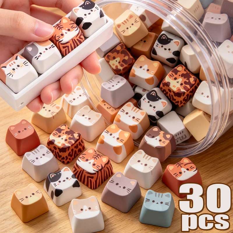 Creative Cute Cat Dog Heat-transferred Keycaps PBT Pressure-relieving Keys 3D Print Accessories DIY Hanging Keychains Wholesale