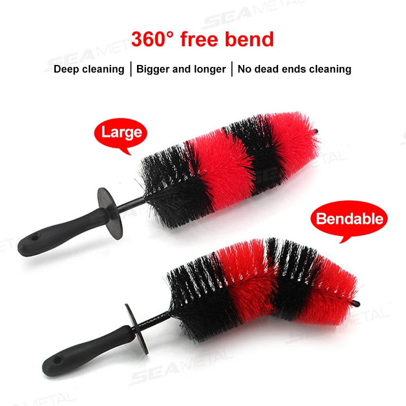 SEAMETAL Car Wheel Hub Cleaning Brush Long Handle Flexible Wheel Rim Tire Washing Brush Car Detailing Soft Bristle Clean Brushes