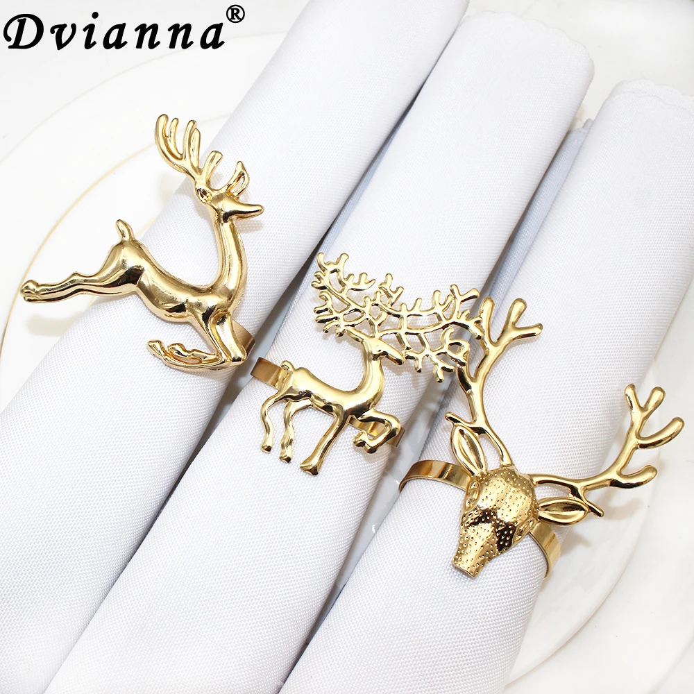 6Pcs Mixed Styles Christmas Napkin Ring Xmas Tree Snowflake Reindeer Elk Napkin Holder for Christmas Wedding Dinner Table Decor