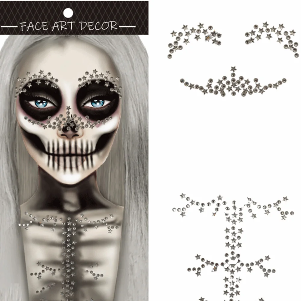 

3D Acrylic Diamond Glitter Fake Tattoo Sticker Halloween Face Stickers Masquerade Christmas Party Face Ornament Decoration