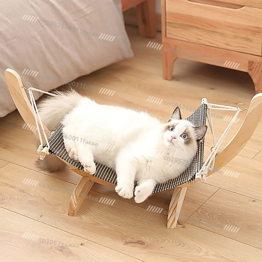 Solid Wood Cat Nest Hammock Type Cat Swing All Seasons Universal Pet Supplies Cat Bed Wooden Rocking Chair Recliner