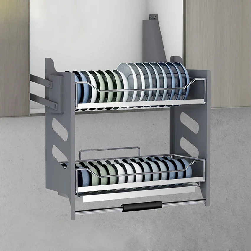 Armario colgante de cocina, cestas de elevación, acero inoxidable 304/202, doble capa, amortiguación hidráulica, cuencos de elevación suaves, estante nuevo