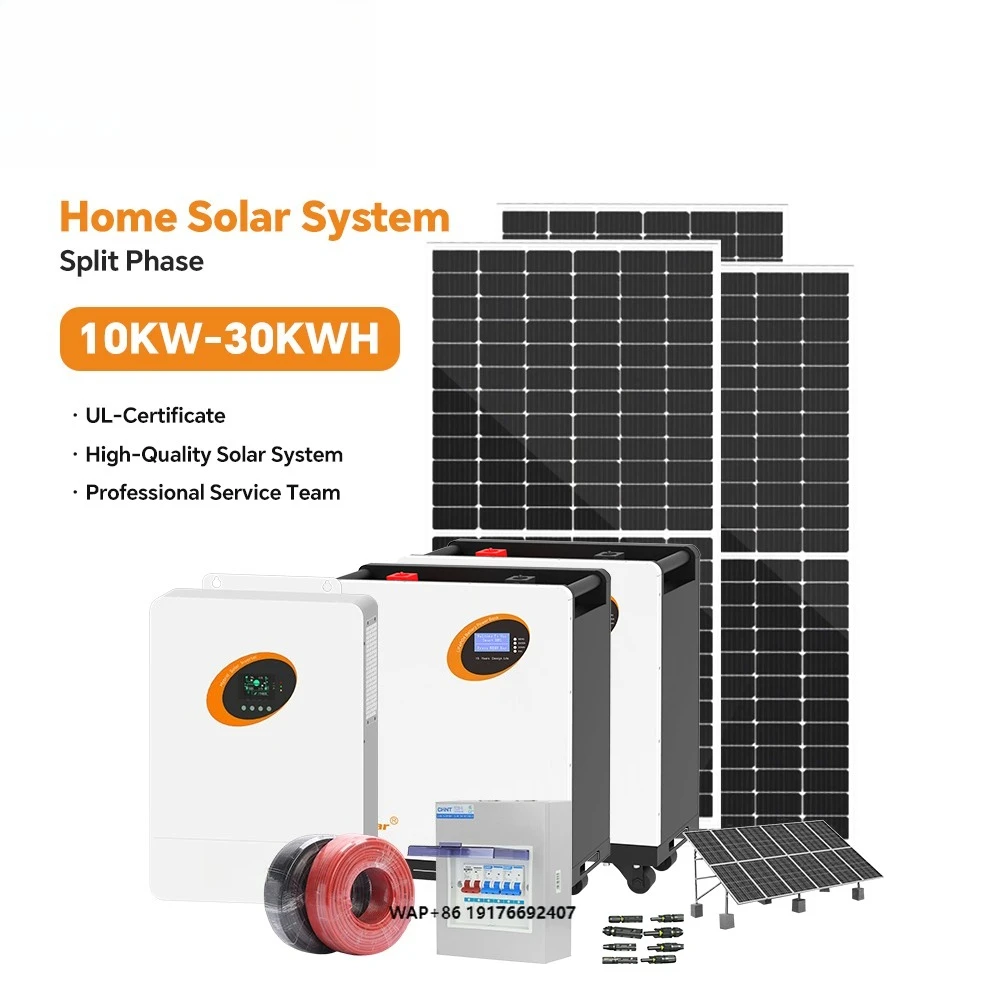Sistema de Energía Solar de Fase Dividida de 10kW y 30kWh Completo, Sistema Solar Híbrido Fuera de la Red, Energía Renovable, Almacenamiento para el Hogar