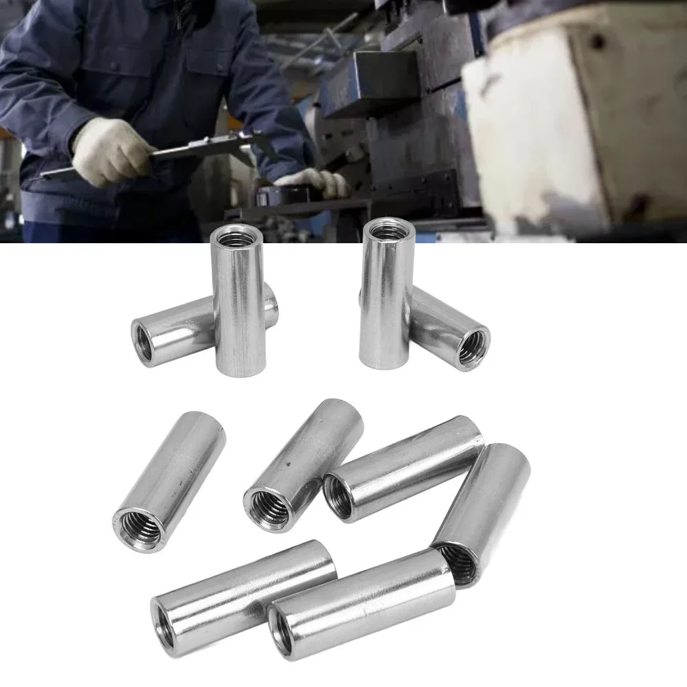 10pcs Fine Thread Female Thread Coupling Nut Metric Fastene Round Shape Round Rod Connector Fastener Sleeve Industrial Assembly