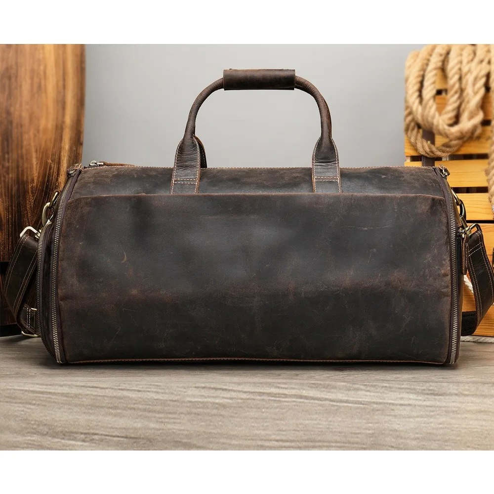 

Men's Travel Bag Multifunctional Leather Duffel Fashion First Layer Cowhide Folding Suit Storage Fitness Bag Versatile Fashion