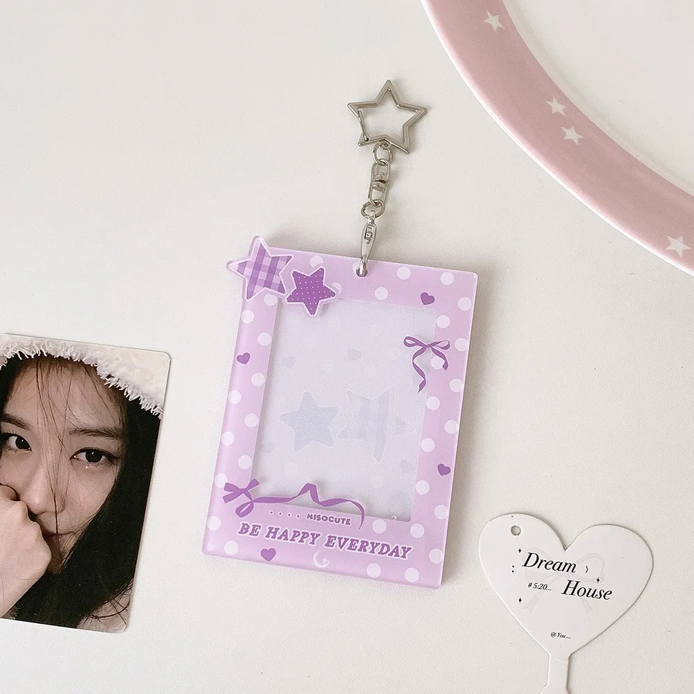 Cute 3 Inch Kpop Photocard Holder Polka Dot Stars Picture Display Idol Photo Frame Pendant Acrylic Card Holder