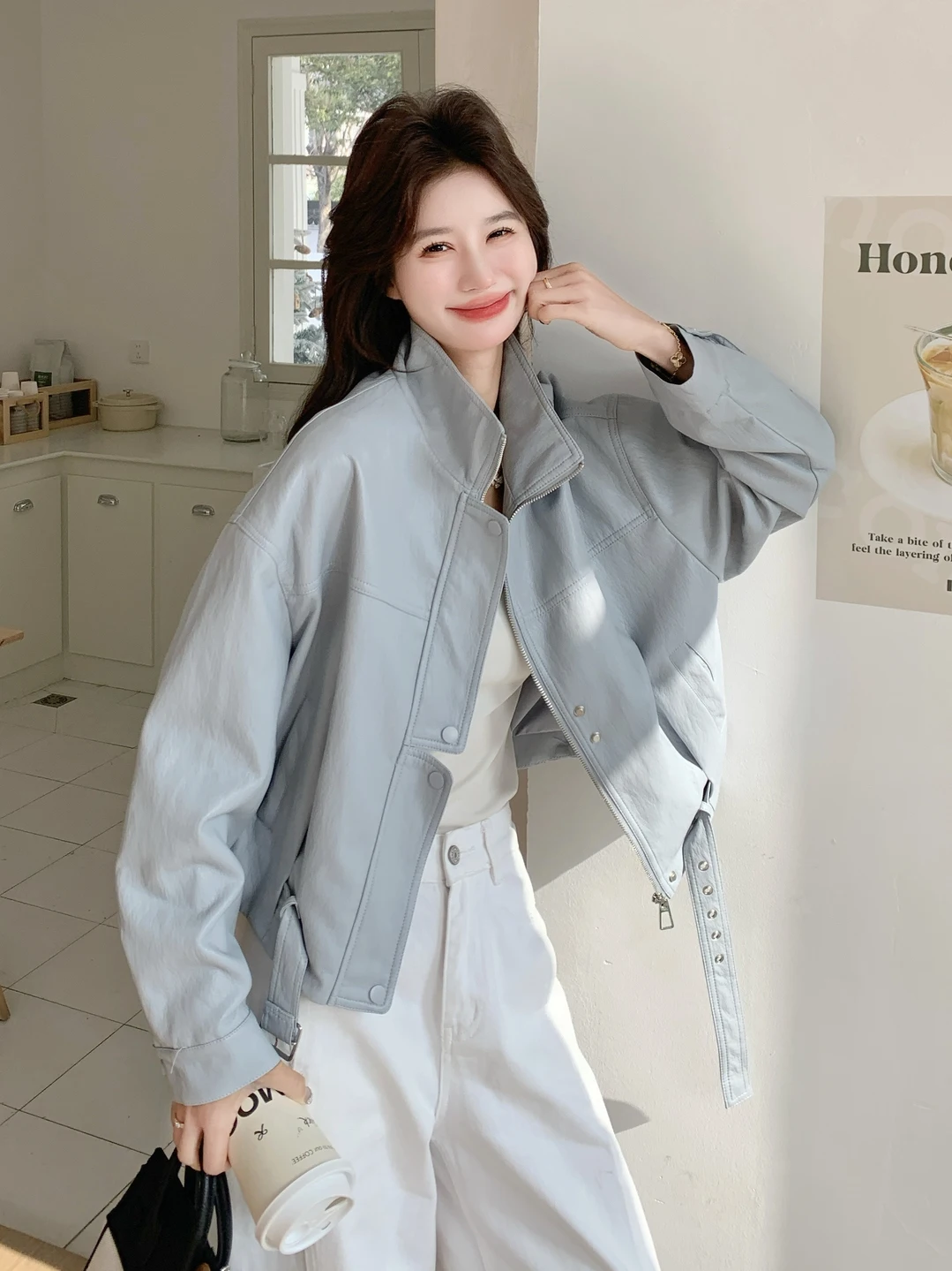 

Casual Style Women's Leather Jacket Korean Fashion Versatile Spring Autumn New Popular Leisure Leather Coat Zipper Closure ...