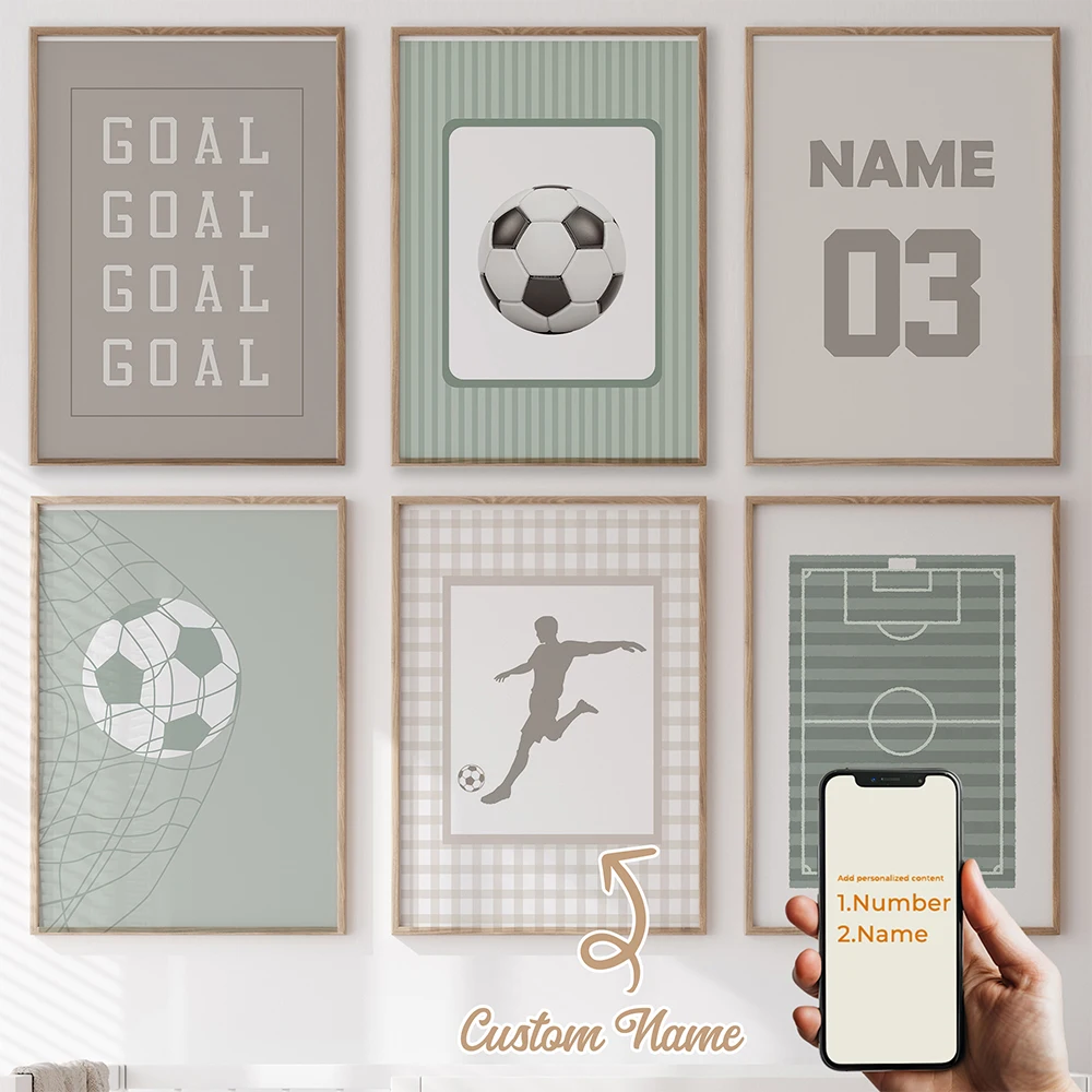 6pcs Personalized Custom Name Football Player Wall Art Print Picture Canvas Poster Painting For Living Room Home Decor