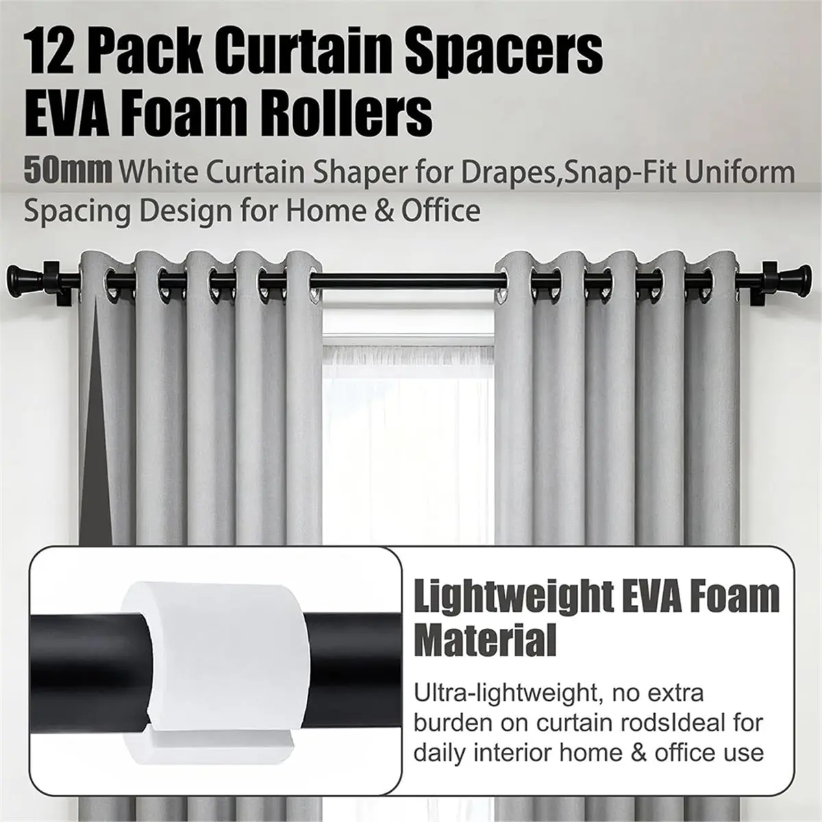 Curtain Spacers EVA Foam Rollers Curtain Shaper Foam Drapery Spacers,Side Cut Design,Curtain Rod Attachments,for Home