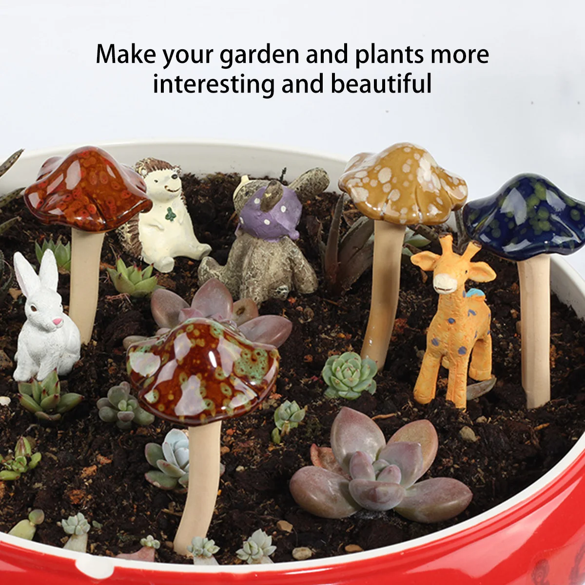 4/8PCS Mushroom Figurines Ceramic Realistic Mushroom Sculptures Flower Pot Decorations Garden Mini Ceramic Mushroom Crafts