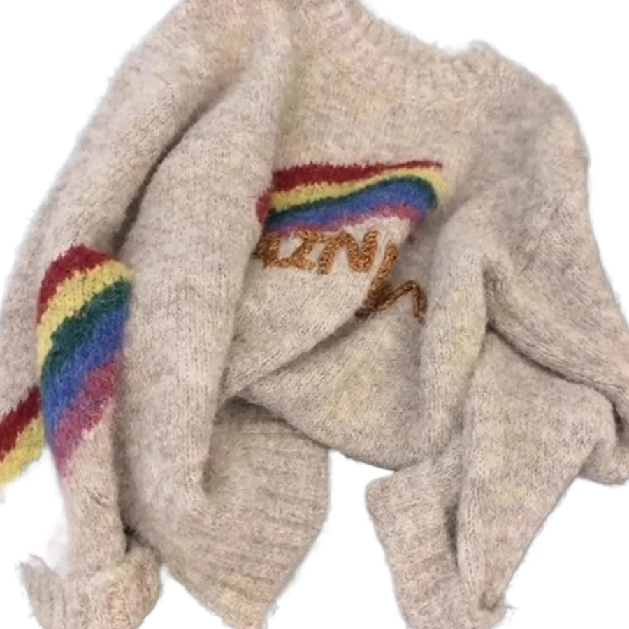 

Embroidered Sweater Korean Soft Letter Knitted Pullover Women's Autumn/Winter Versatile Loose Long Sleeve Round Neck Top