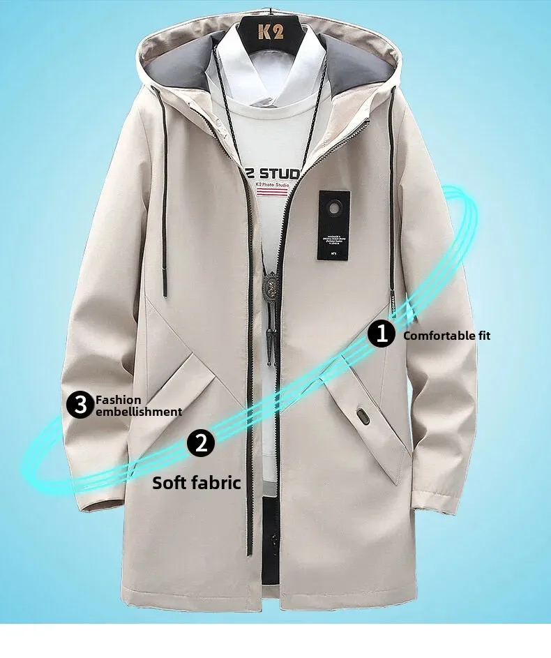 Medium-Length Casual Jacket For Teenagers Business Hooded Spring Autumn Cross-Border E-commerce Best Seller Youth Outerwear