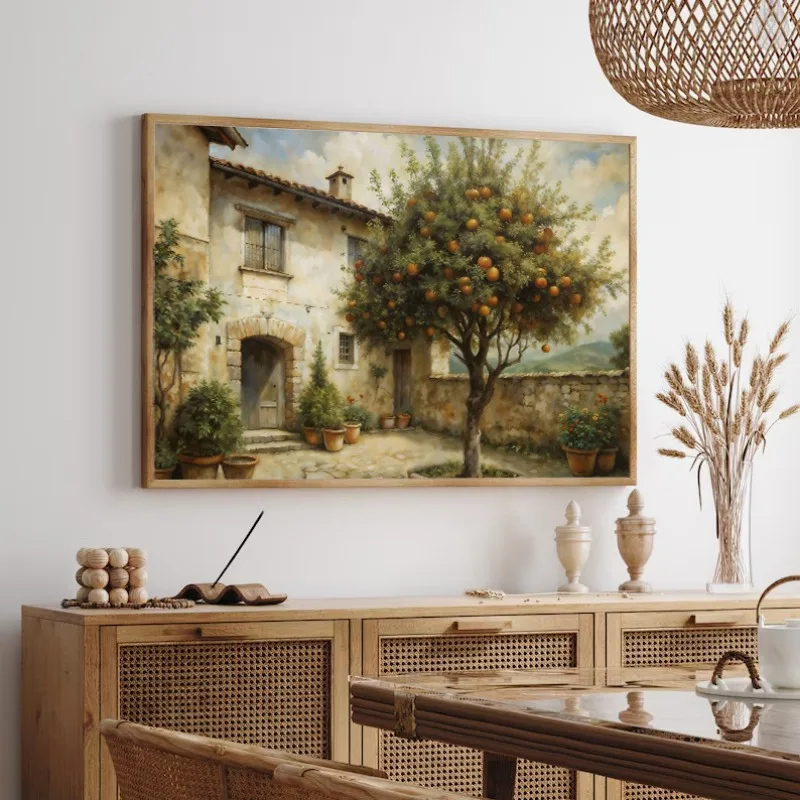 1pc frameless Canvas Painting River Spring Landscape poster Rustic Cottage Garden olive tree Still Life Easter canvas Painting P