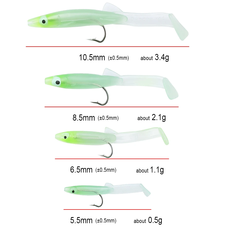 FTK 5-10pcs Silicone Soft Bait Set 5.5/6.5/8.5/10.5cm T Tail Jig Fishing Lures Artificial Fishing Bait With Hook