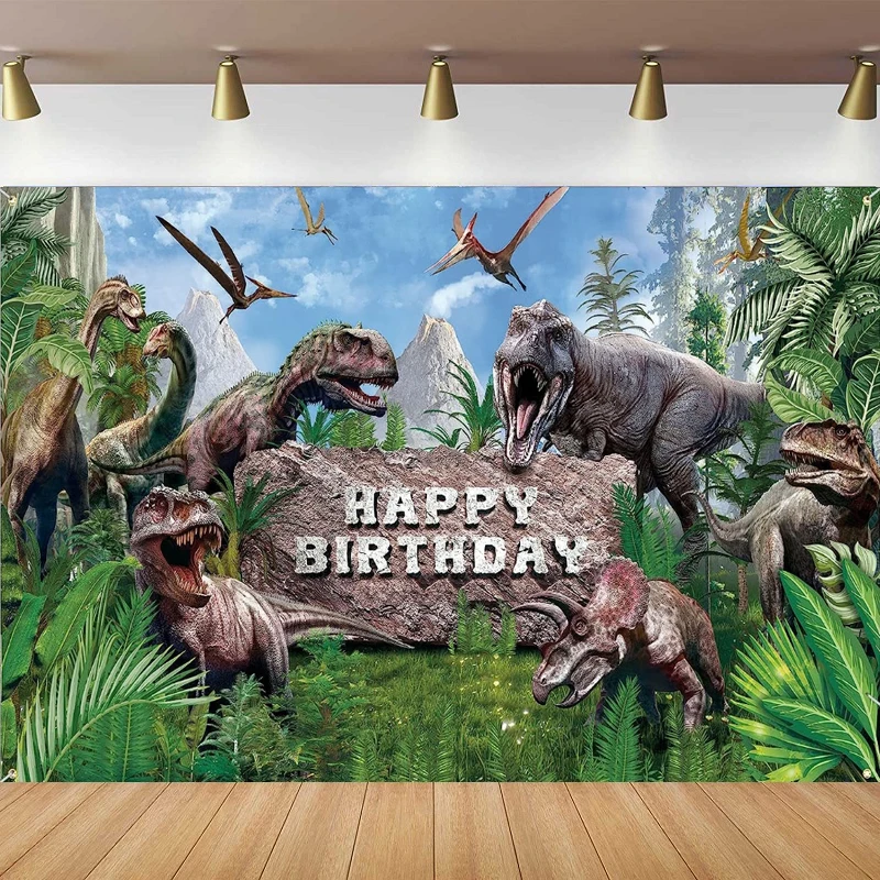 

Dinosaur Theme Photography Backdrop Banner Happy Birthday Photo Background Poster Tropical Jungle Decor