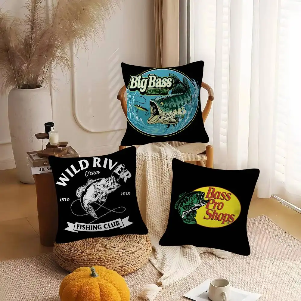 Outdoor Bass Fishing Angling Cushion Cover Inches Farmhouse Decor Home Throw Pillow Covers For Couch Decorations