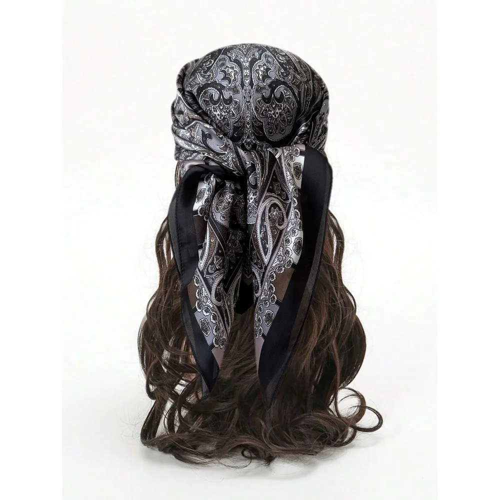 

High Quality Luxury Print Imitation Silk Square Scarf Thin Vintage Headkercheif Hijab Foulard Bandana Hair Scarf Headband Women