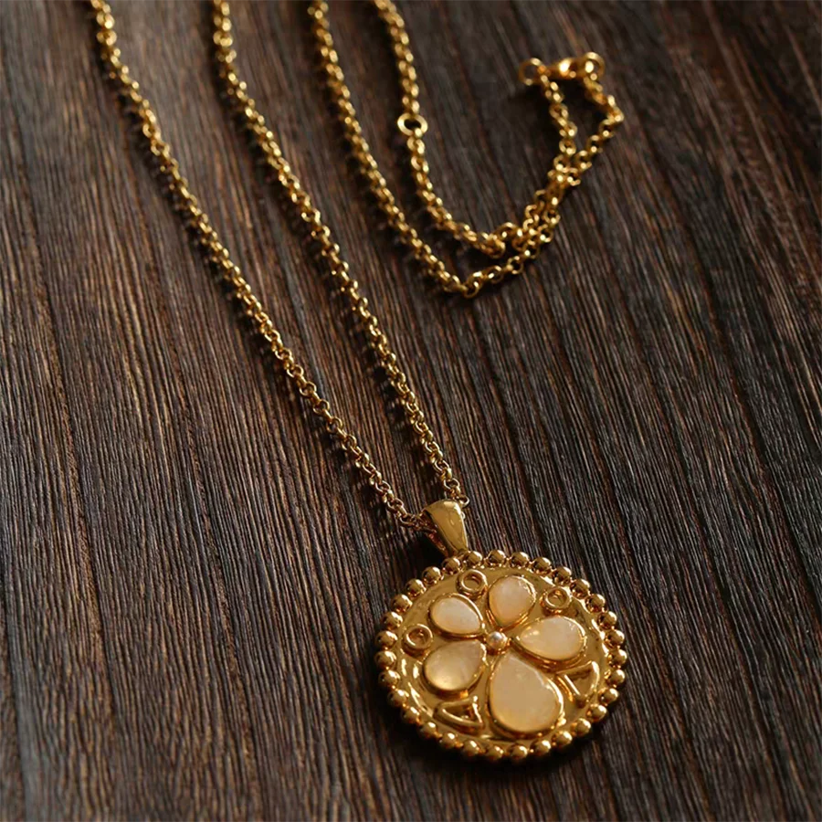 Vintage Byzantine Medal long Necklace for women Stone compass necklace vintage elegant jewelry
