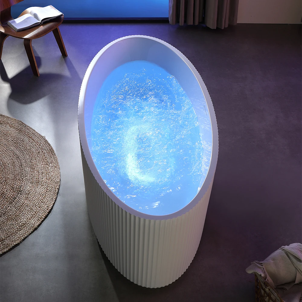 

LED Custom Modern White Acrylic Soaking Freestanding Oval Bath Tubs Drainer for Indoor Hotel Bathroom Use Bathtub