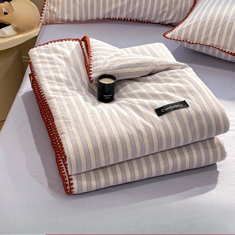 

Полосатое одеяло из чистого хлопка, прохладное летнее одеяло, которое можно стирать в машине, одеяло, удобное мягкое покрывало для кровати, одеяло для дивана