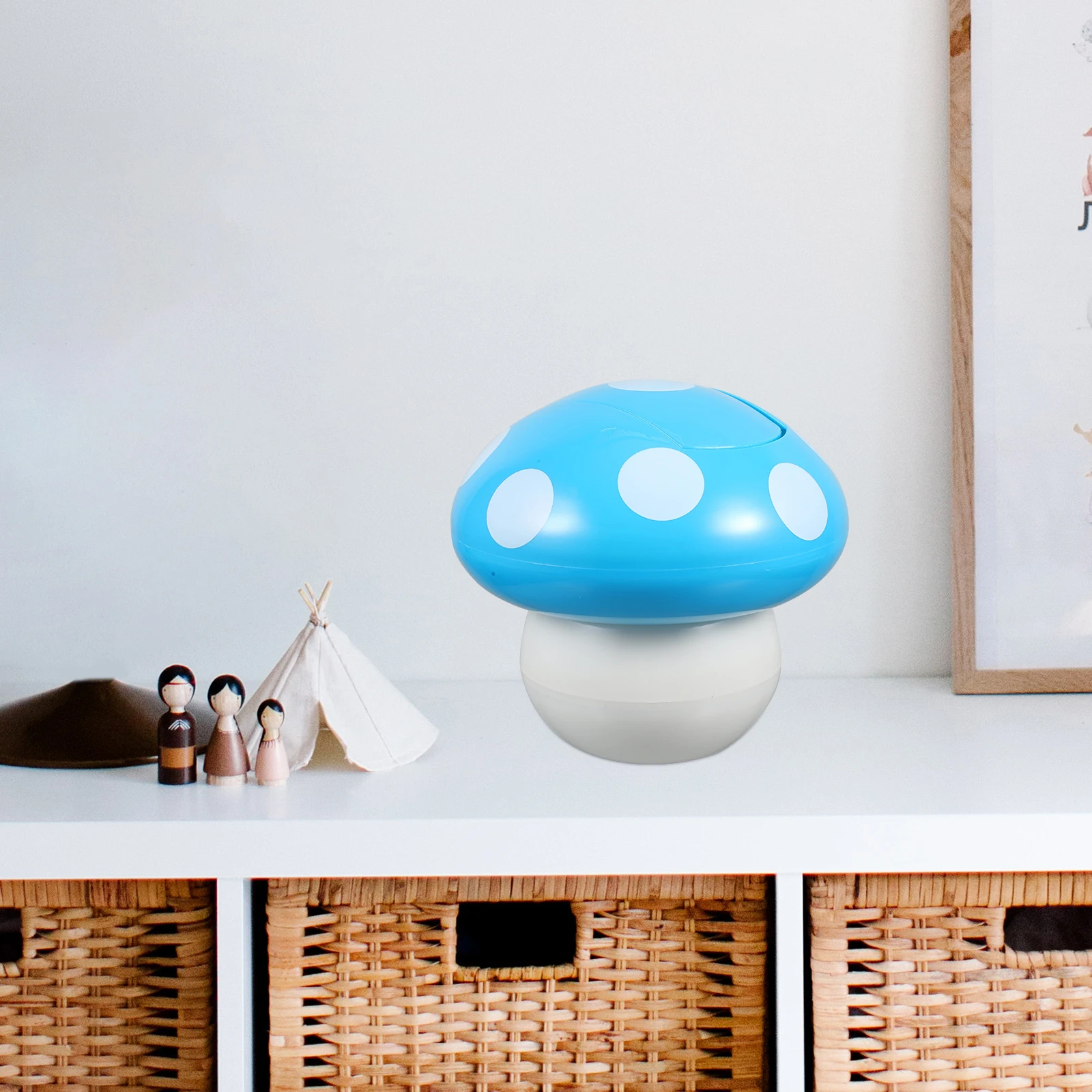 

Mini Car Desktop Trash Can Small Bin Cute Wastebasket Blue Covered Mushroom Shaped Office Garbage Bin Creative Bedside Rubbish