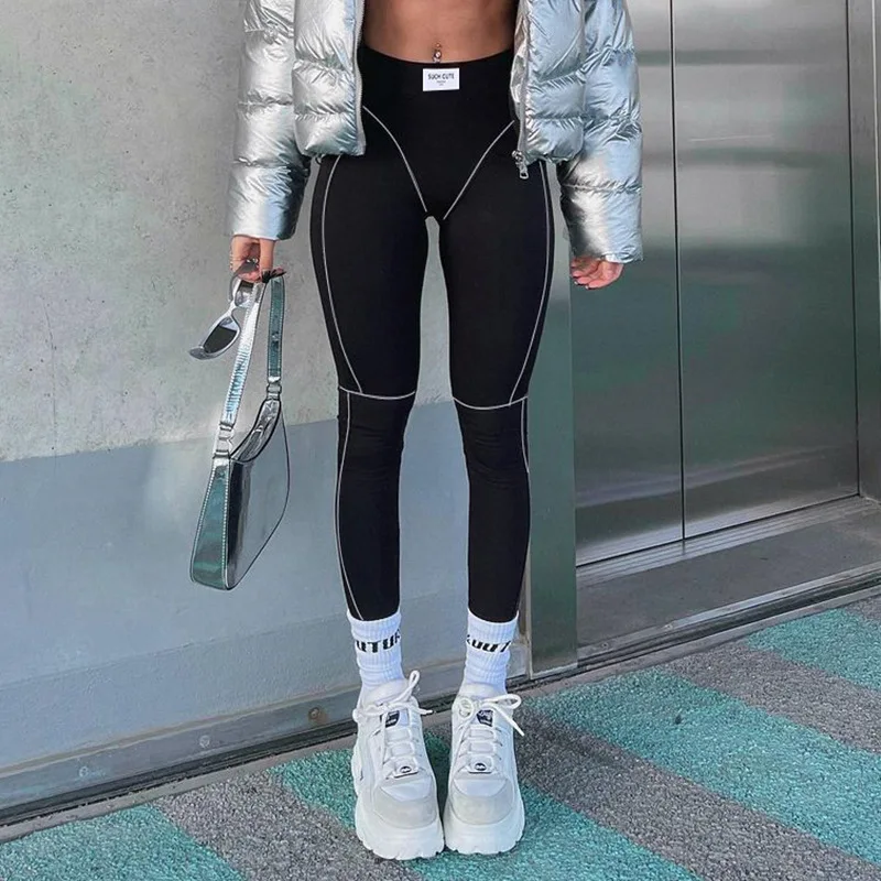 

2025New Fashion Women's Solid Color Line Tight High Waist Regular Fit Sports Yoga Leggings Skinny Pants
