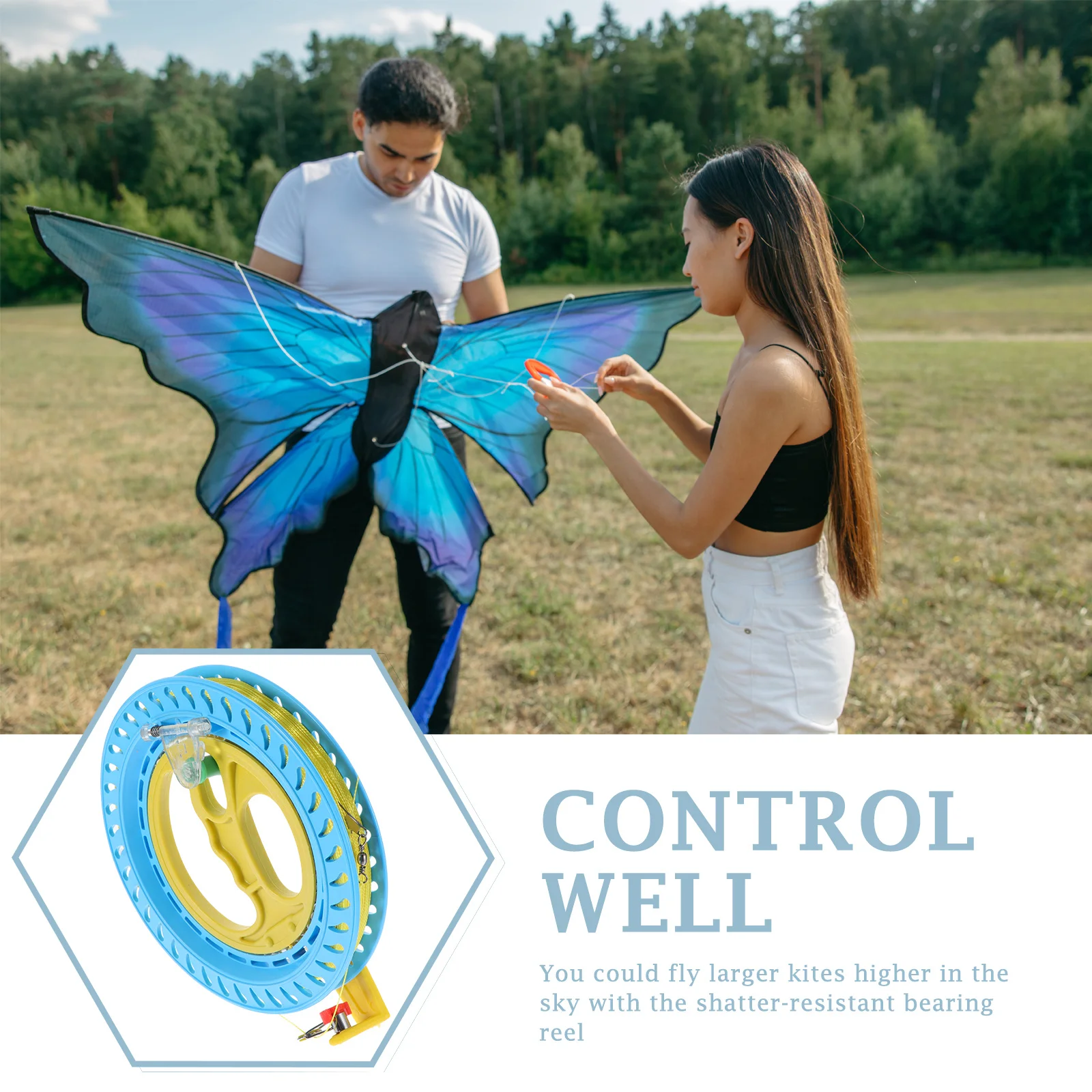 Hand Grip String Winder Blue Durable Kite Bearing Reel Smooth Line Guide Spool Resistant Outdoor Kite Accessories