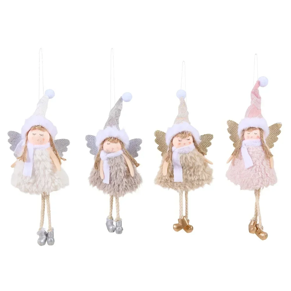 

Set of 4 Soft Flannel Christmas Angel Girl Hanging Ornaments with String for Tree Door or Centerpiece Holiday Decoration