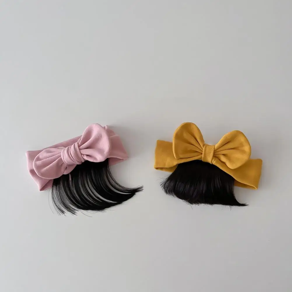 عصابة رأس شعر مستعار لحديثي الولادة، عصابة رأس واقعية للأطفال مع تصميم فيونكة، حزام مطاطي آمن، شعر مقلد للرضع