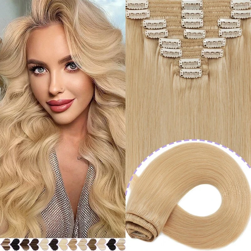 

Human Remy Hair Hair Extensions 7pcs 14inch Straight Clip In Weft #613 #60 For Thicker Hair Style Change Wholesale