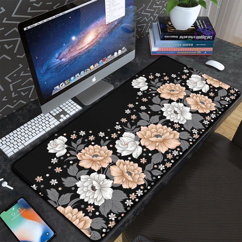 Desk Pad for Computer Mouse Flower Drawing Table Mat Gaming Mousepad Gamer Deskpad Big Mousepepad Desktop Accessories Mats