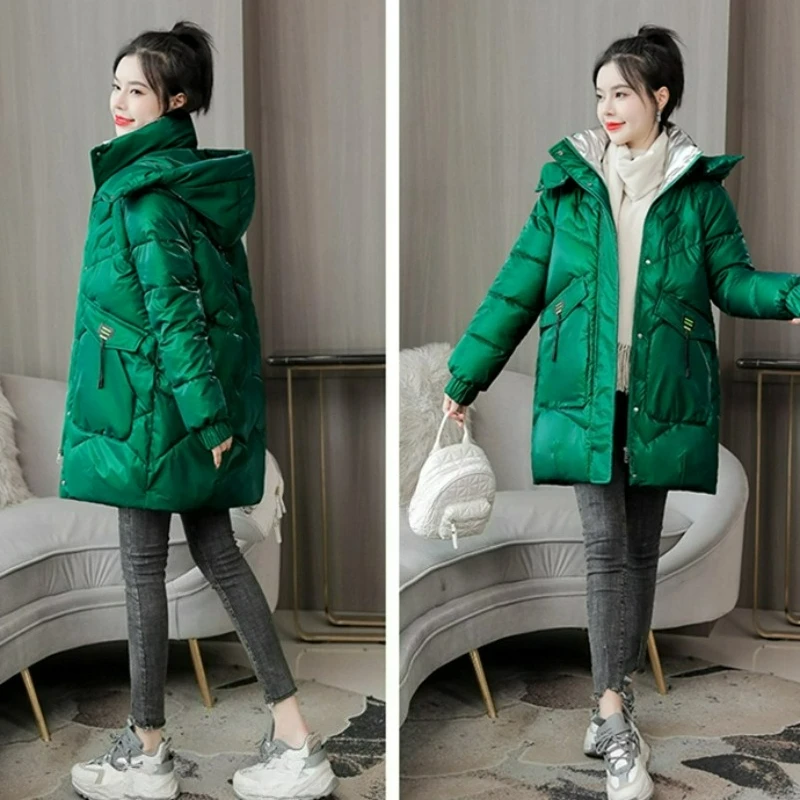 

Блестящая женская куртка с хлопковой подкладкой, не требующая стирки, свободное зимнее пальто средней длины в корейском стиле, пальто с хлопковой подкладкой, новинка 2026, тренд