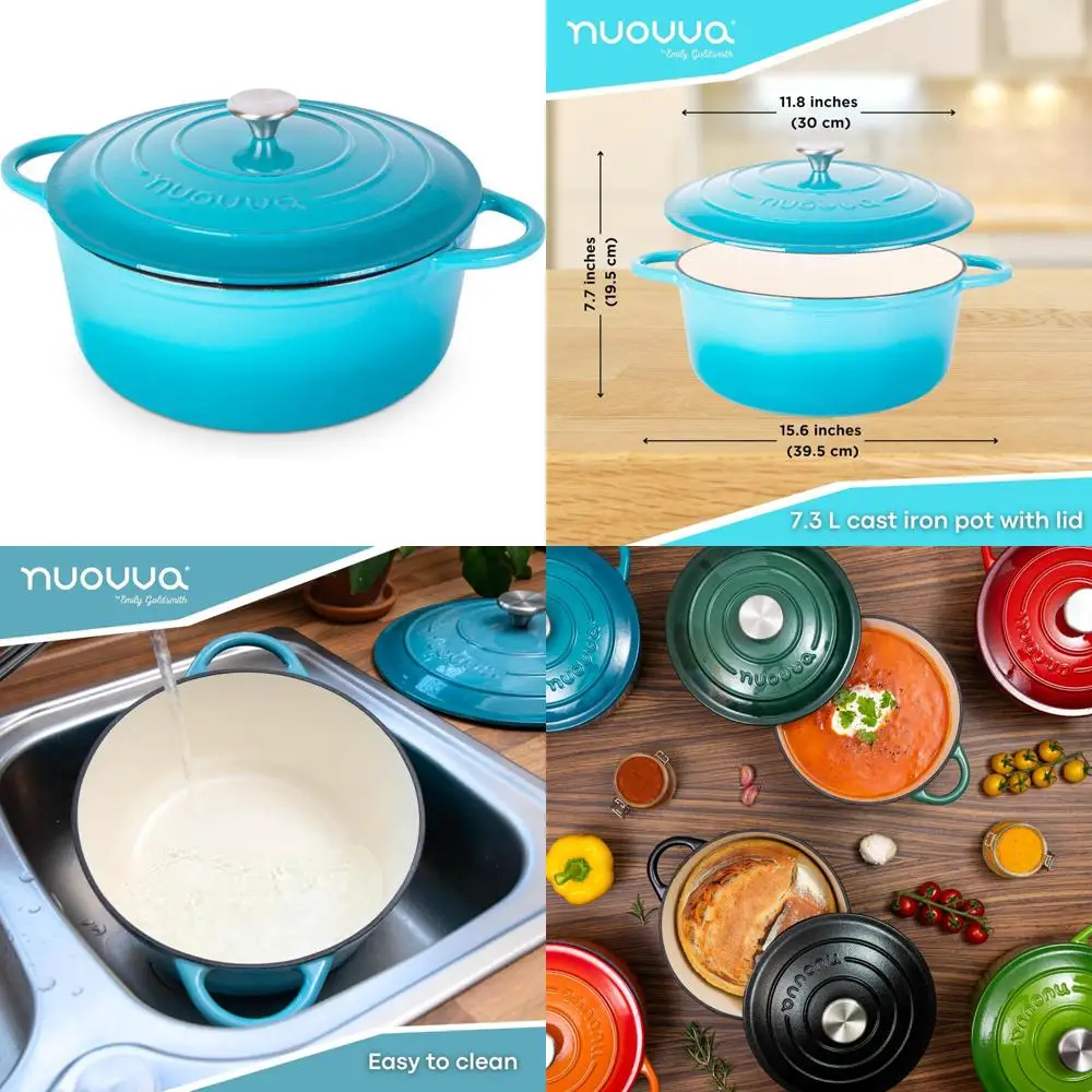 

Голландская духовка из эмалированного чугуна с антипригарным покрытием — кастрюля с защитой от духовки — прочная посуда — 7,3 литра, 30 см, синяя — идеально подходит для выпечки